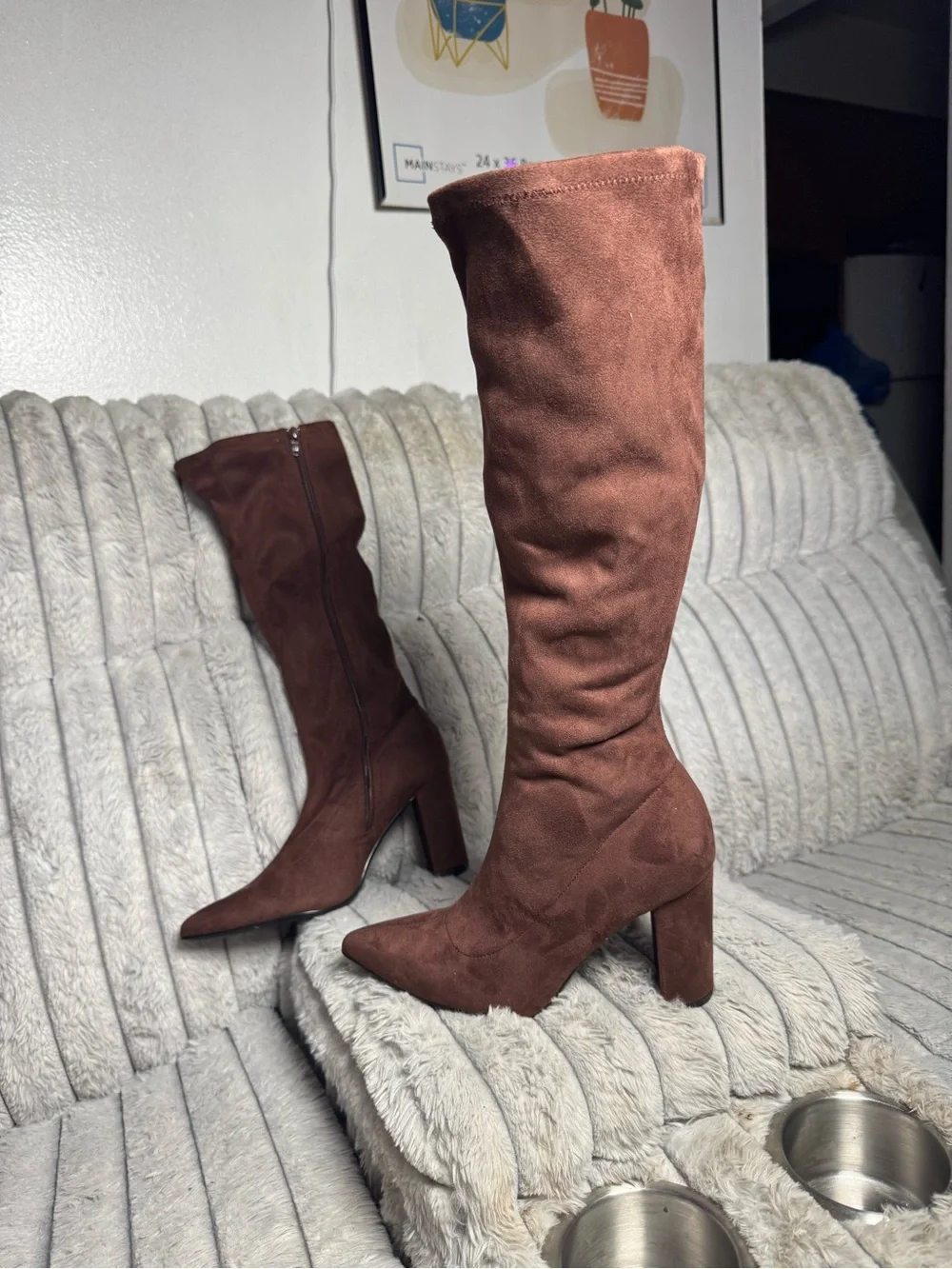 Tall Over-the-Knee Pointed Toe Block Heel Boots - Brown
